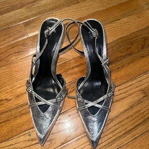 Zara Metallic Silver Strappy Heels